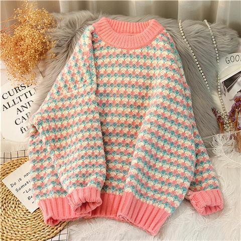 Soft Glutinous Plaid Autumn And Winter Coarse Yarn Sweater Loose