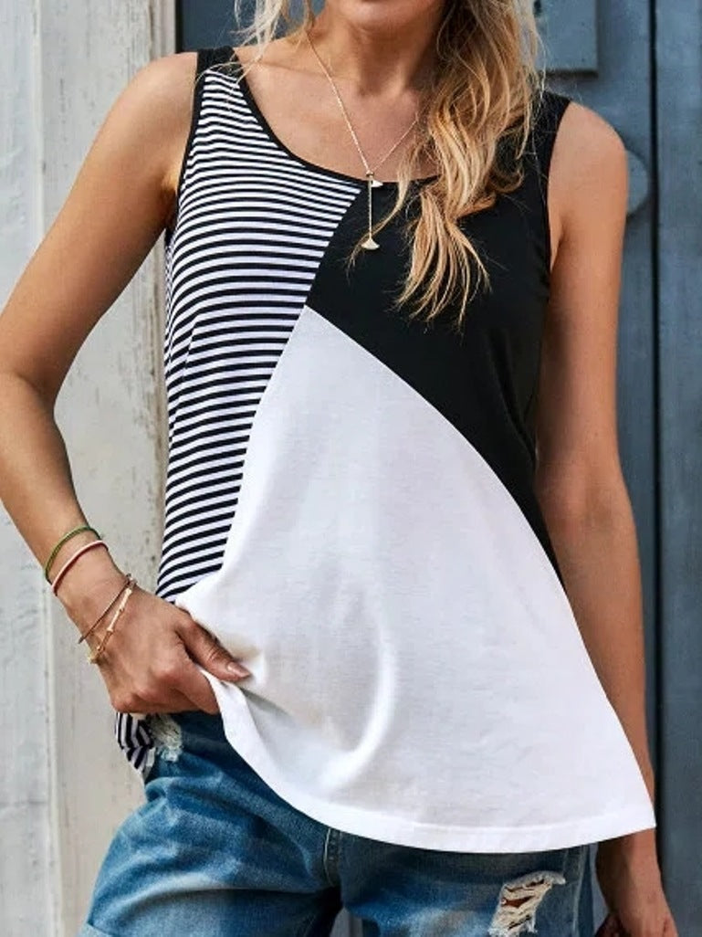 Women's Round Neck Casual Print Sleeveless Top T-Shirt