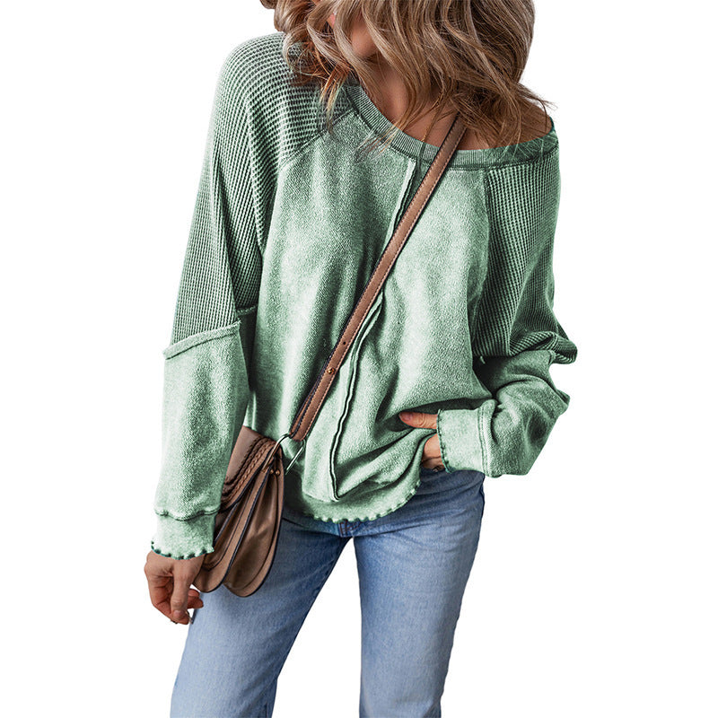 Women's Simple All-match Off-shoulder Casual Loose Round Neck Sweater