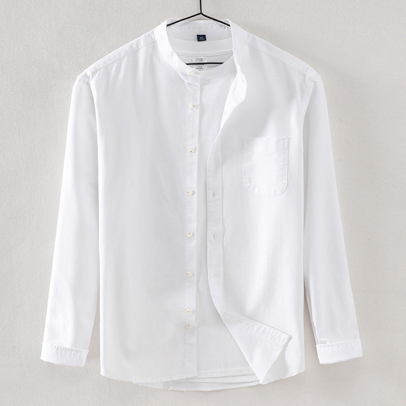 Men's Cotton Oxford Anti-wrinkle Casual Stand Collar Long-sleeved Shirt