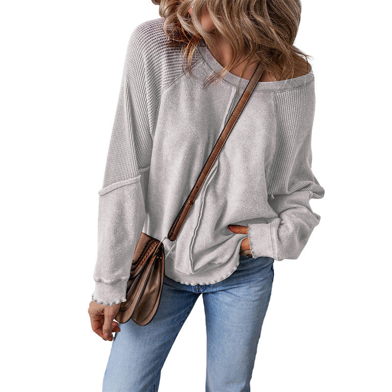 Women's Simple All-match Off-shoulder Casual Loose Round Neck Sweater