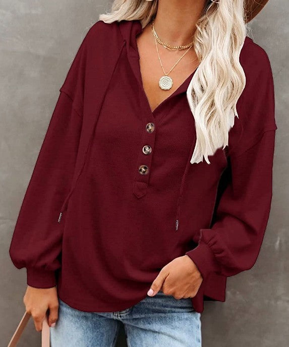 Autumn and Winter Solid Color Loose Hooded Woman