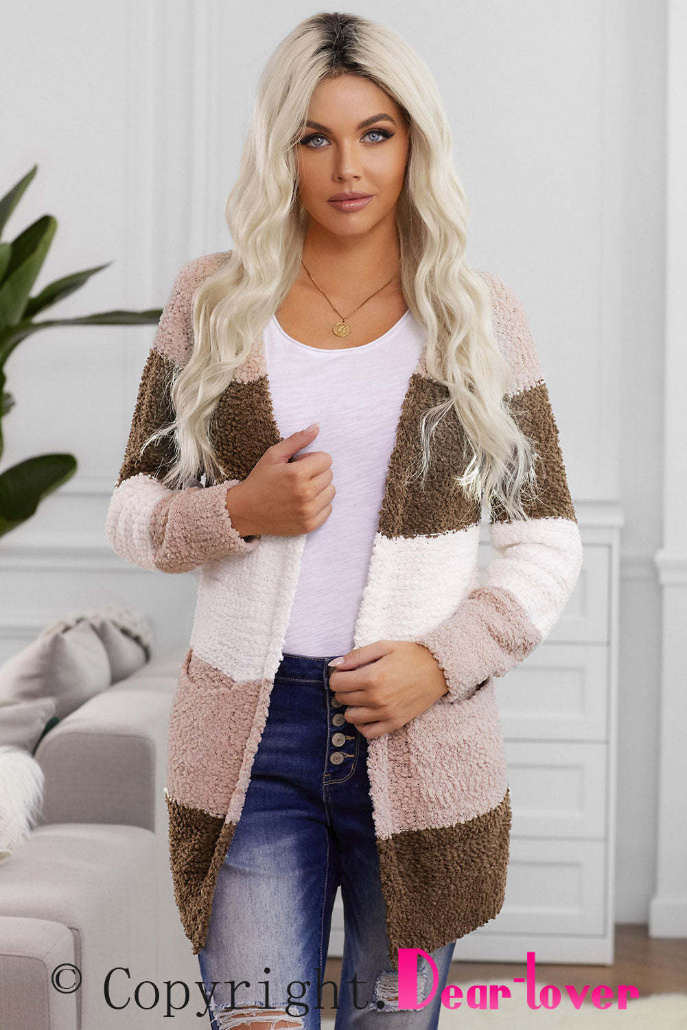 Shiying Knitted Simple Mid-length Women's Cardigan