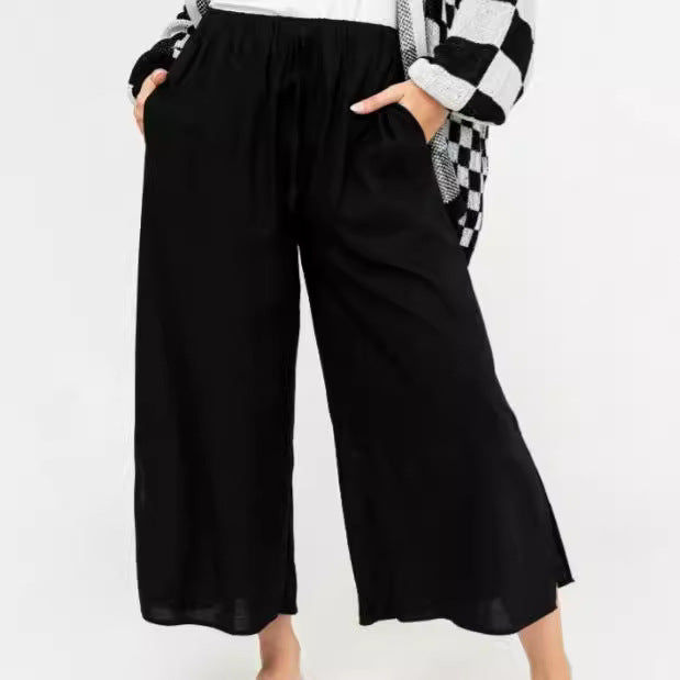 Loose Cropped Wide-leg Pants Women's Clothing