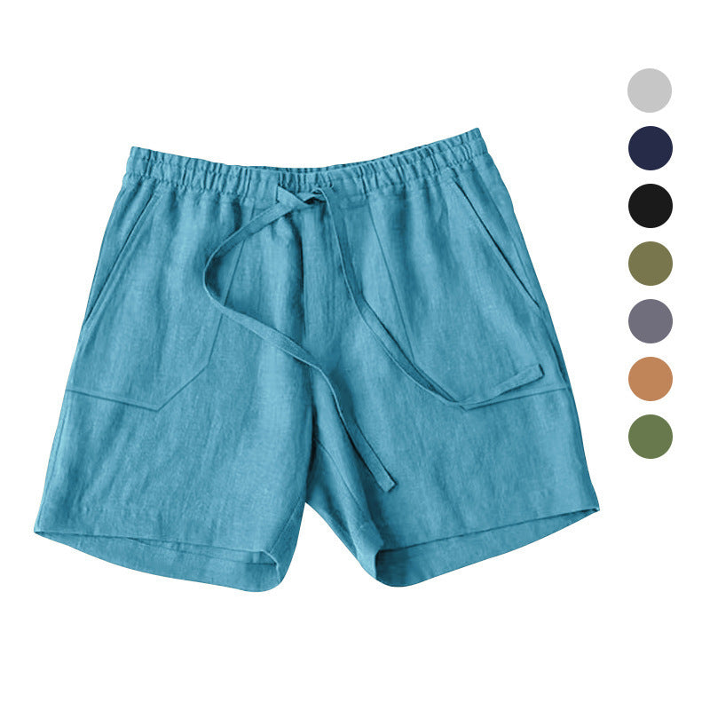 Men's Summer Cotton Linen Shorts Drawstring Elastic