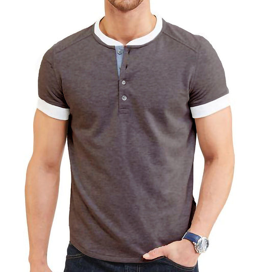 Men's New Solid Color Patchwork Short Sleeve T-Shirt