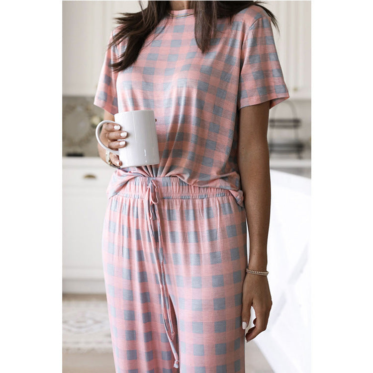 European And American Women's Printed Short-sleeved Two-piece Home Wear Pajamas