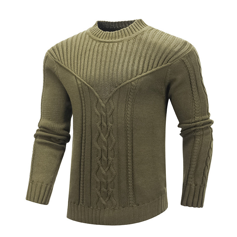 Fashion Men Solid Color Warm Jacquard Men Sweater