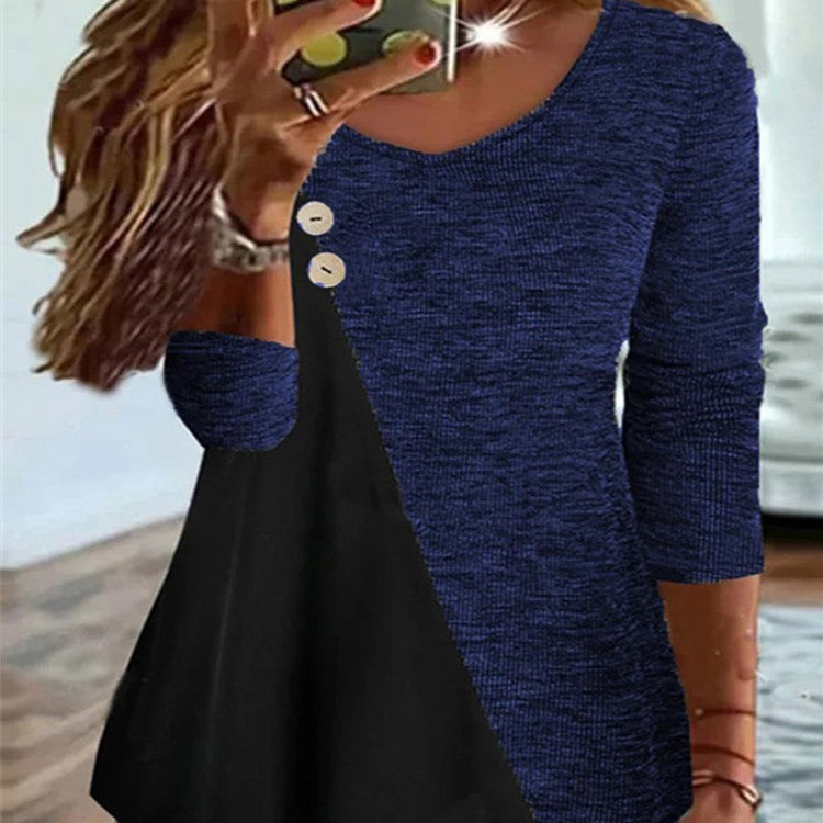 Women's Knitted Button Solid Color Long-sleeved Top