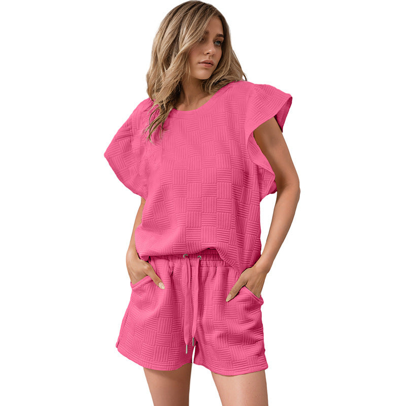 Solid Color Ruffle Sleeve Casual Suit Women