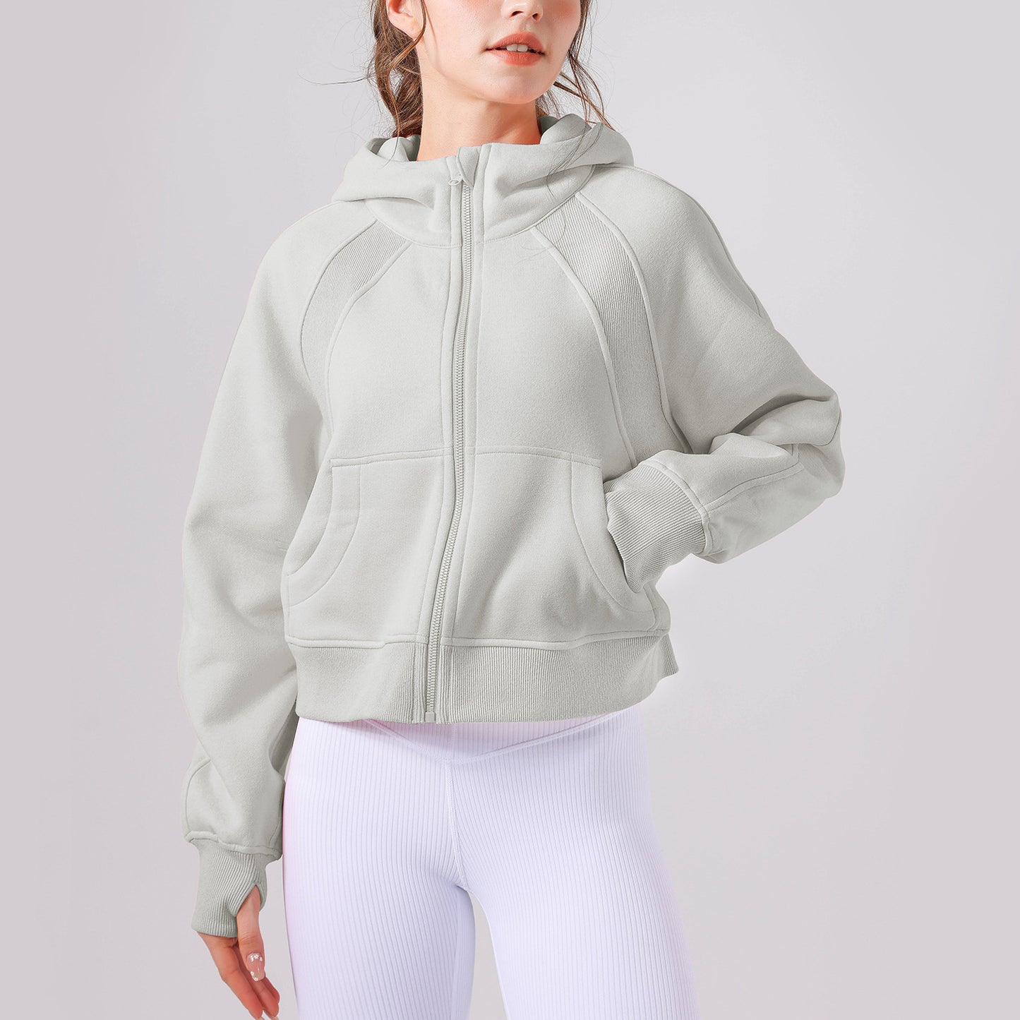 Fleece-lined Yoga Clothes Hooded Sweater Loose Thick Casual Zipper Sports Top