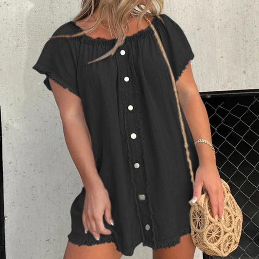 Women's Denim Off-shoulder Tassel Dress