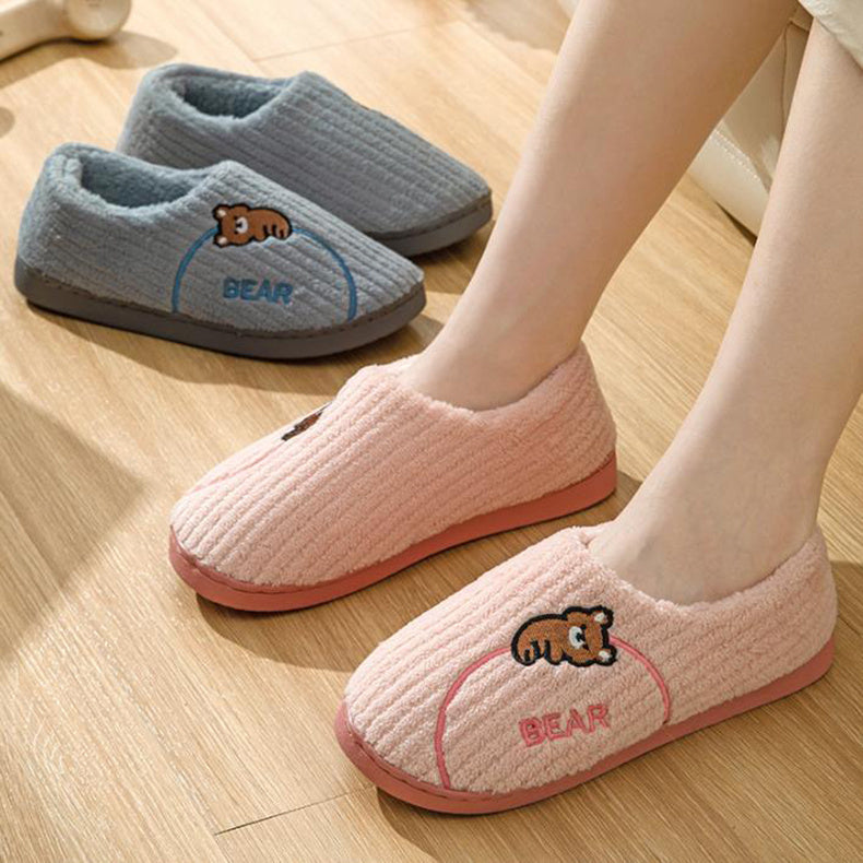 Women's Bear Fuzzy Slippers Casual Non Slip Household Walking Shoes For Home Winter