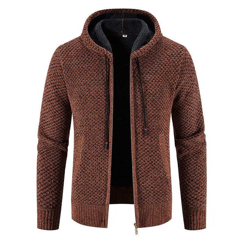 Knitwear Men's Hooded Sweater Fleece-lined Velvet-added Thickness Fleece-lined Warm Cardigan