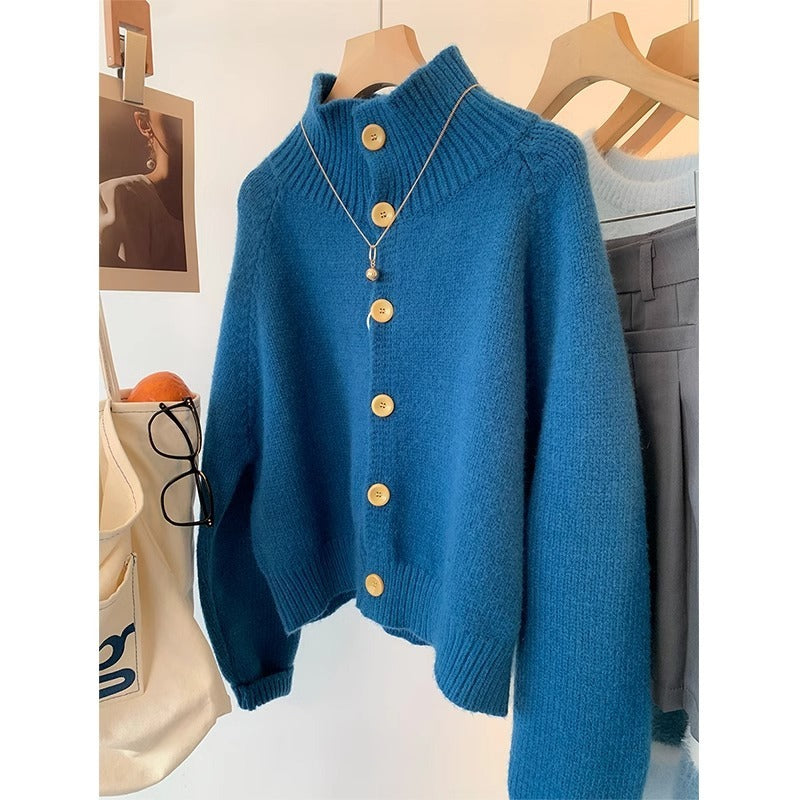 High Collar Soft Glutinous Cropped Sweater Coat