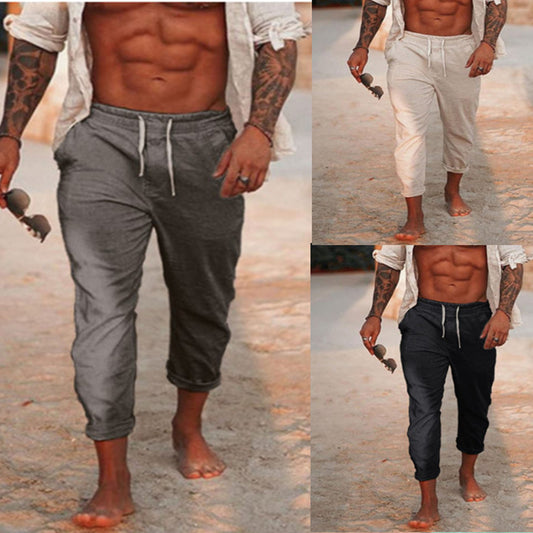 Men's Casual Linen Solid Color Breathable Trousers