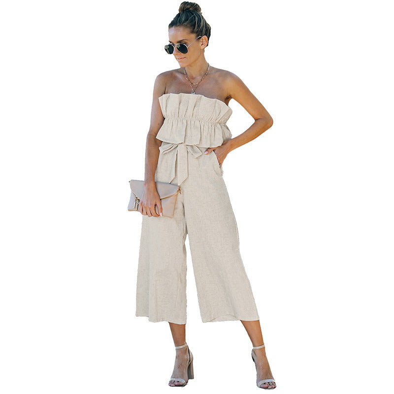 Women's Sleeveless Pleated One-piece Ankle-length Pants