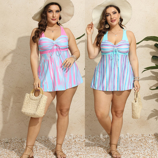 Plus Size Skirt Loose Tummy Hiding Slimming Boxer High Waist Swimsuit