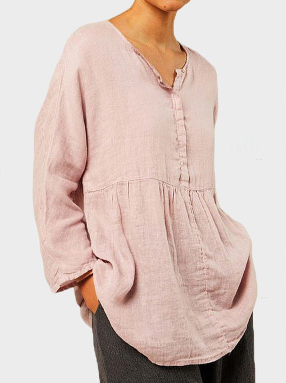 Women's Autumn And Winter Cotton And Linen Casual Loose Top