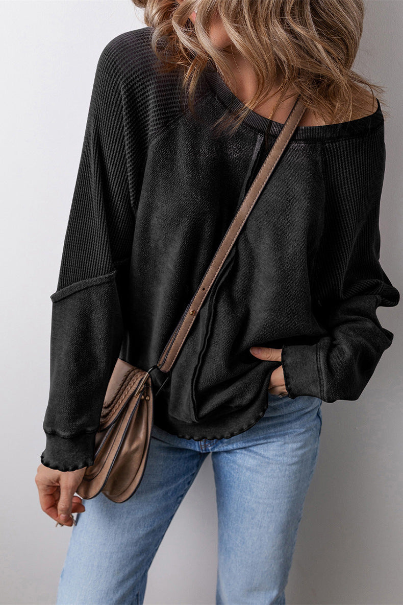 Women's Simple All-match Off-shoulder Casual Loose Round Neck Sweater