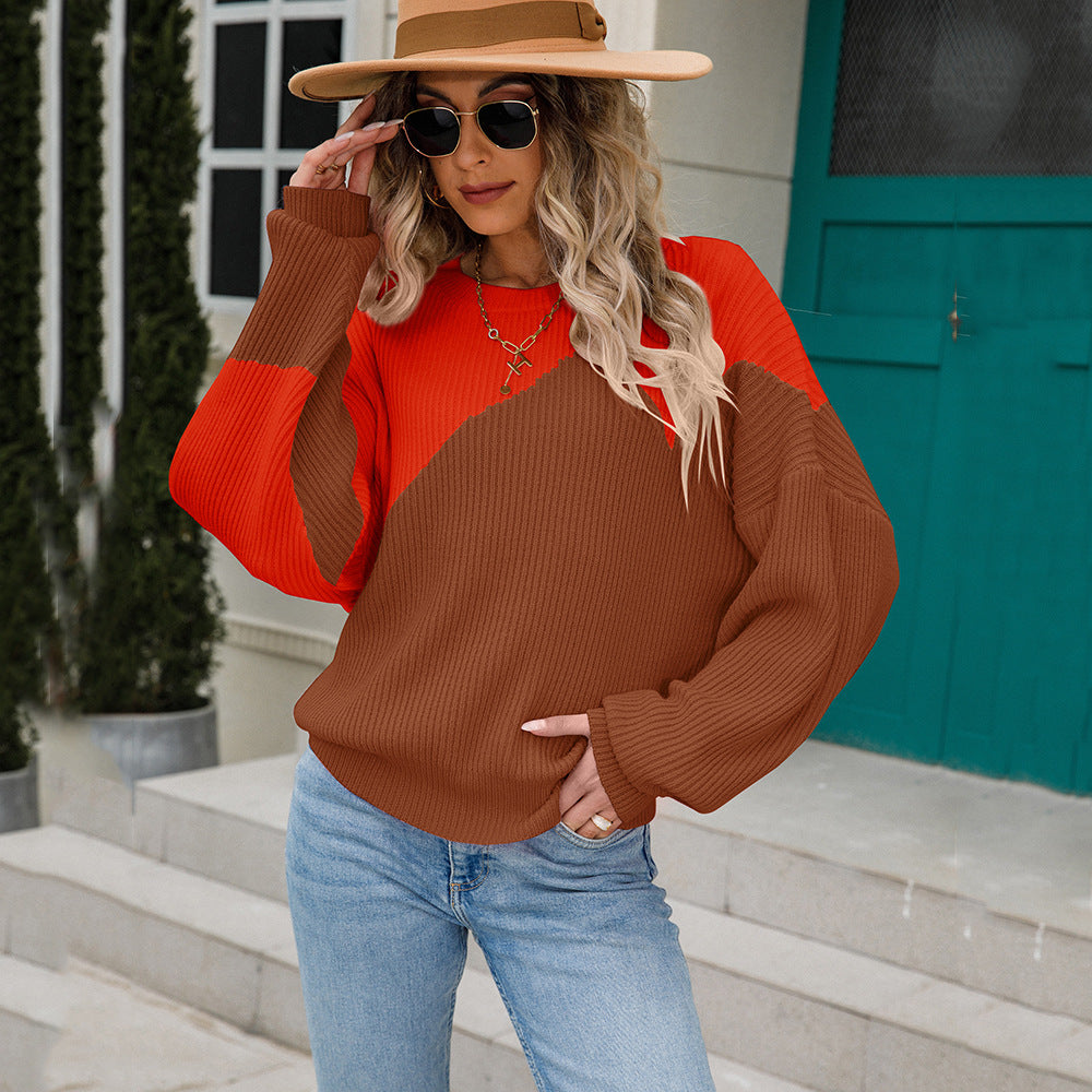 Sweater Color Matching Batwing Shirt Pullover Round Neck Sweater Sweater