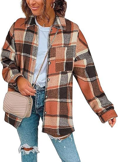 Fashionable Jacket Women's Brushed Woolen Jacket Plaid