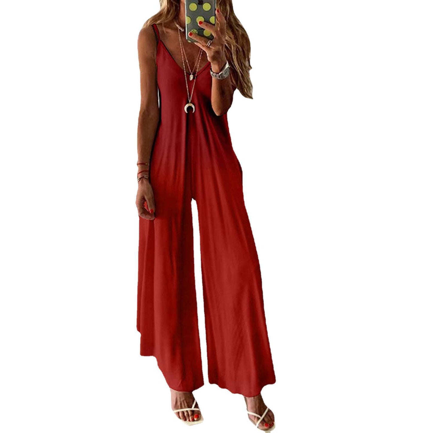 V-neck A Version Long Skirt Loose  Suspender Jumpsuit