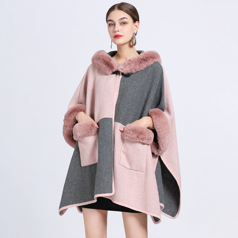 Women's Autumn And Winter New Fur Collar Shawl Cape Coat