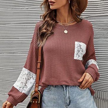 Lace Casual Women's Loose Patchwork Easy Matching Knitwear Women