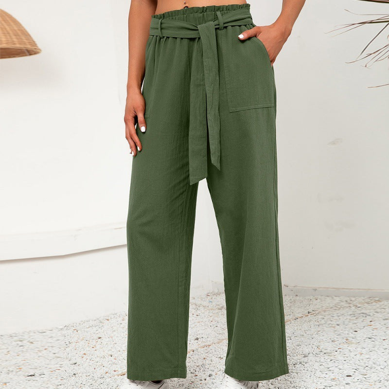 Fashion Casual Loose Tie Wide Leg Pants Women