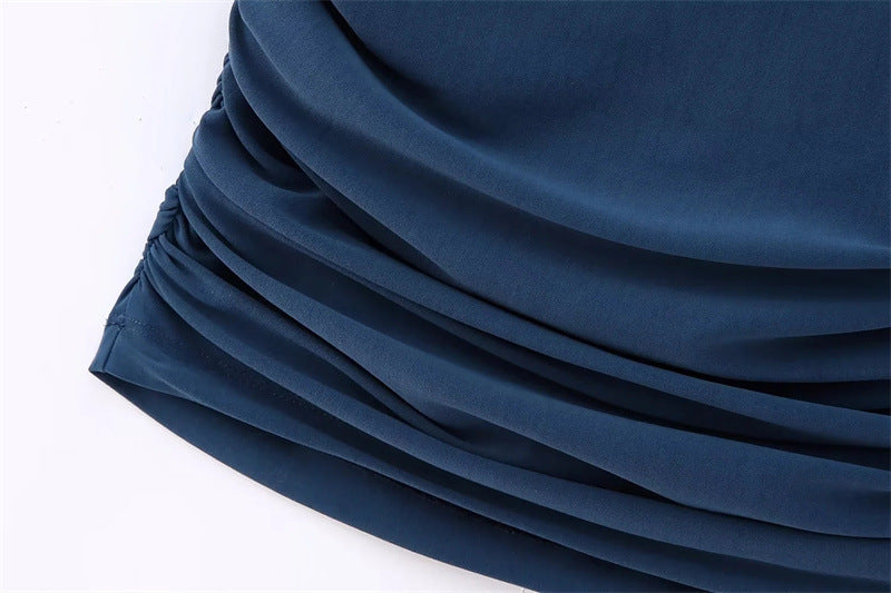 Solid Color Slim-fit Pleated Decorative Top