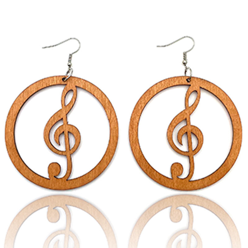 Exaggerated African Pattern Geometric Wooden Earrings Brown