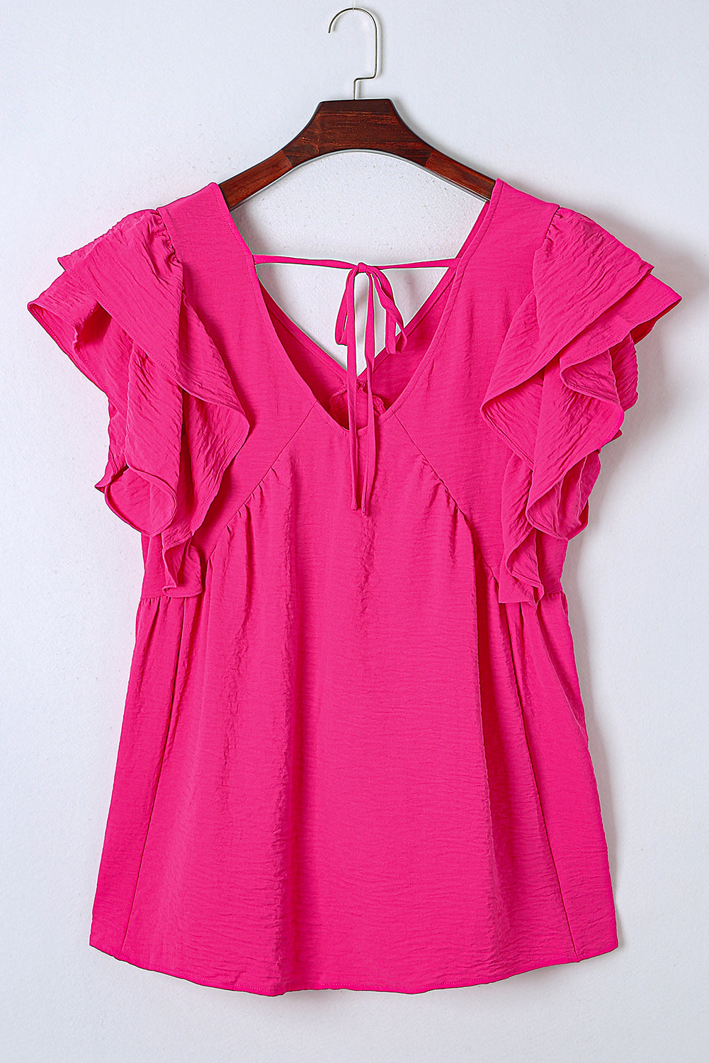 Plus Size Ruffle V Neck Tie Back Tunic Top