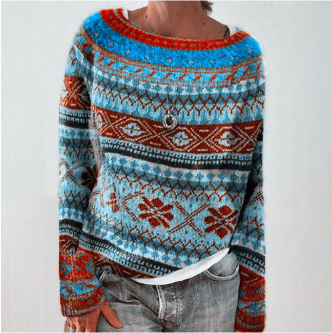 Round Neck Multicolor Loose Fashion Pullover Sweater