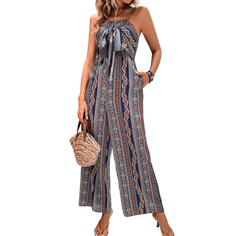 New Fashion Women's Dress Wrapped In Python Sling Wide-leg Jumpsuit Women