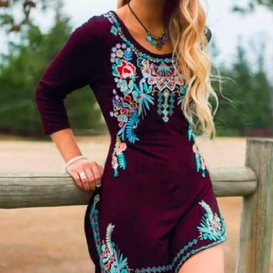 Women's Fashion Print Round Neck Dress