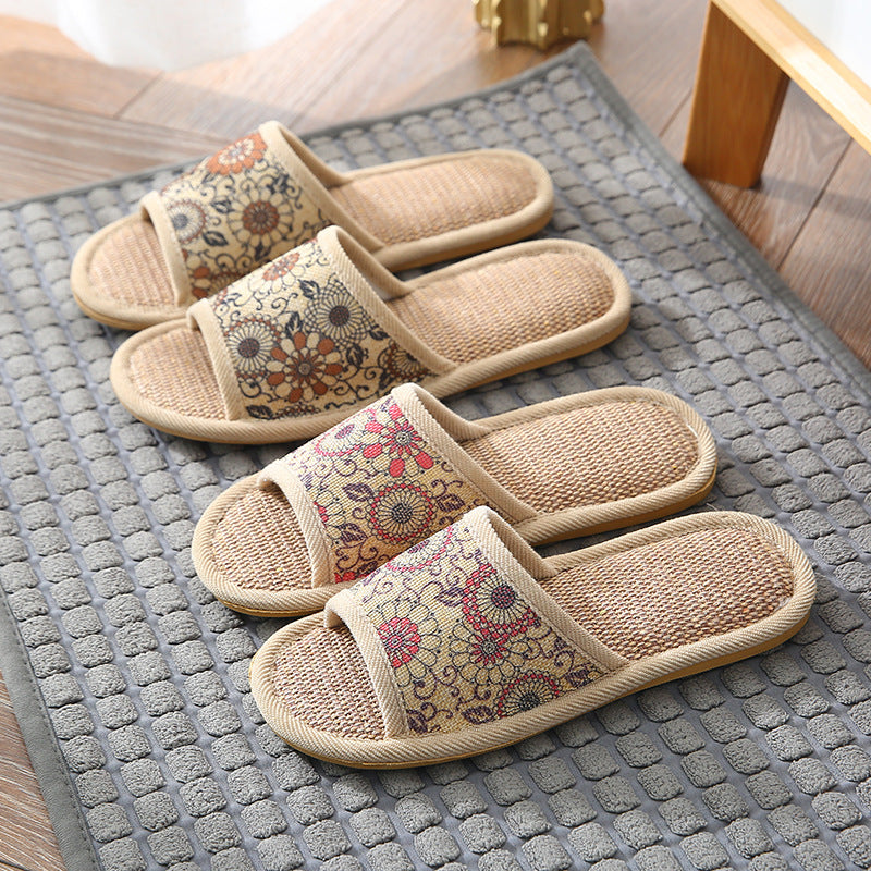Cloth Linen Slippers With Thick Soles In The Bedroom