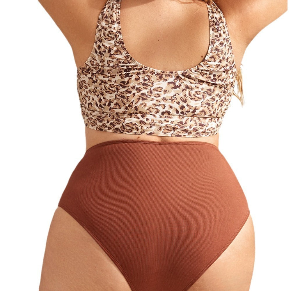 Tangini Fat Woman Swimsuit Leopard Print Conservative