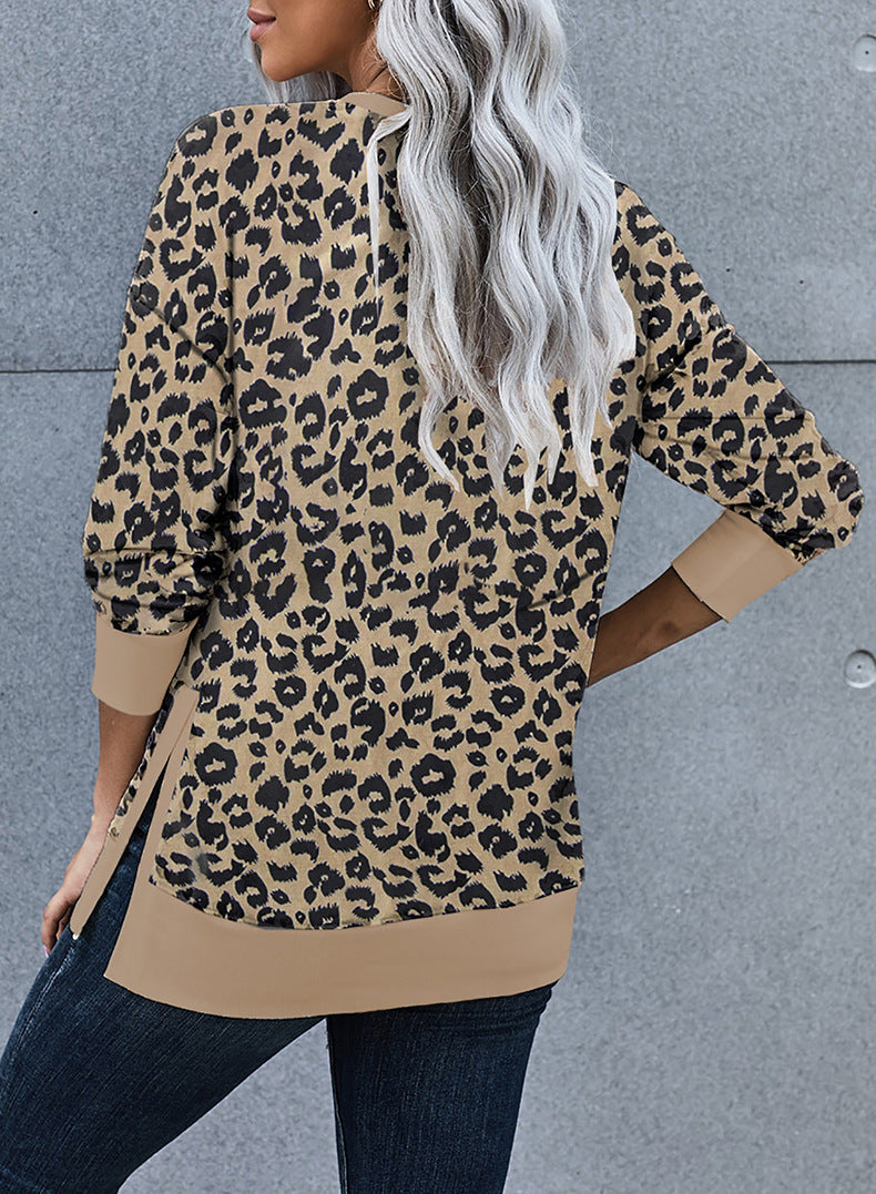 Leopard Print Pull Over Fashion Women's Hoodless Sweater