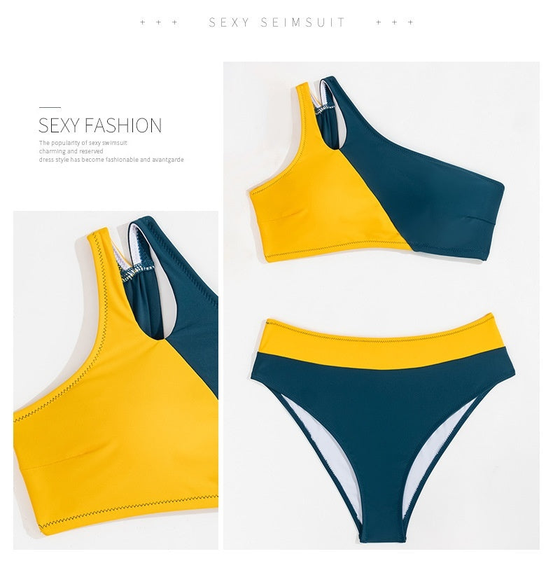 Female European And American Single Shoulder Split Swimsuit