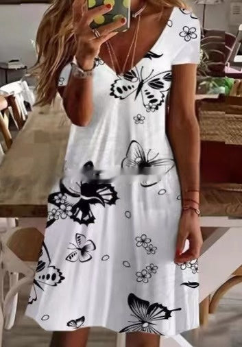 Printed V-neck Mini Dress