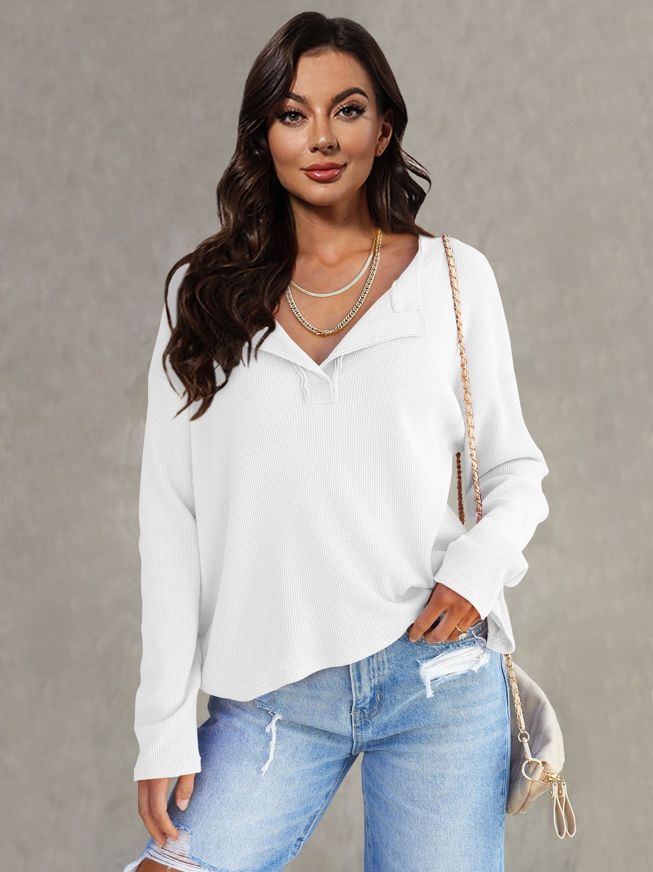 Women's Fashionable Casual All-match V-neck Long-sleeved Top