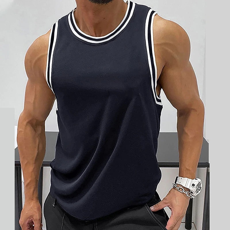 Men's Solid Color Ribbed Round Neck Vest