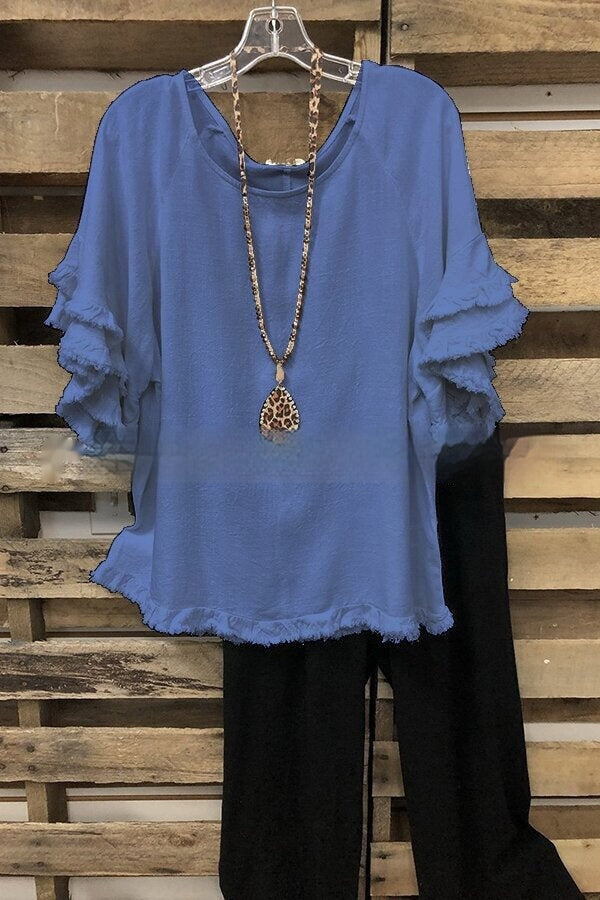 Solid Colour Fashion Loose Ruffle Sleeve Top