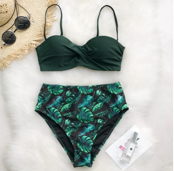 Ladies Heart Collar High Waist Two Piece Swimsuit