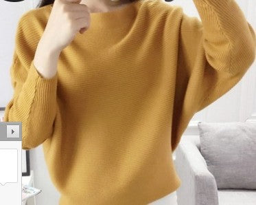 Women's Knit Sweater One-neck Bat Shirt Pullover Loose Threaded Top