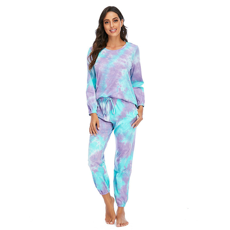 Women's Fashion Casual Tie-dye Pajamas Long Sleeve Set