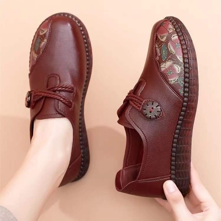 PU Leather Flat Mom Shoes Middle-aged And Elderly