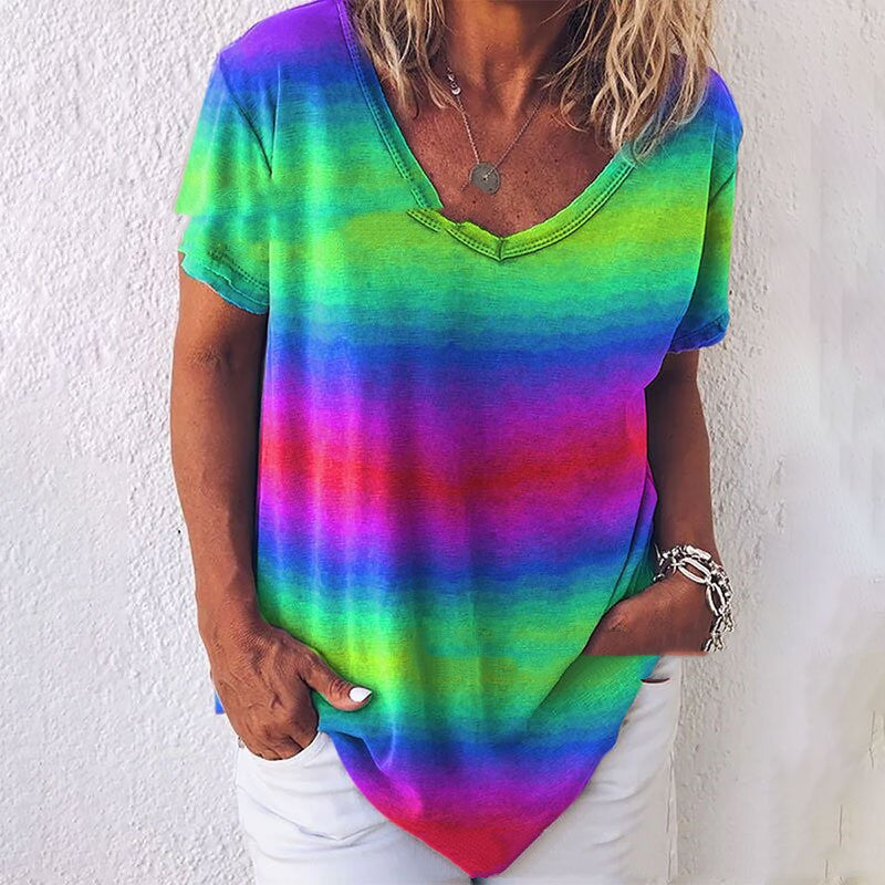 Tie-dye Gradient Loose Plus Size Ladies Rainbow Loose T-shirt