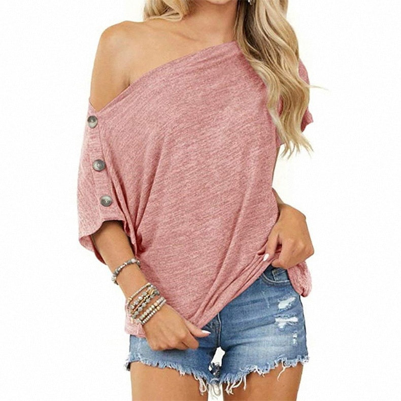 One-word Strapless Button Short Sleeves